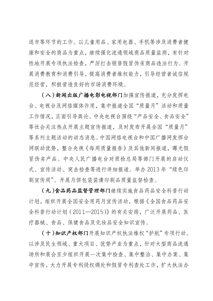 國家質(zhì)量監(jiān)督檢驗檢疫總局《質(zhì)檢總局辦公廳關(guān)于征求<2013年全國&ldquo;質(zhì)量月&rdquo;活動方案>意見的函》