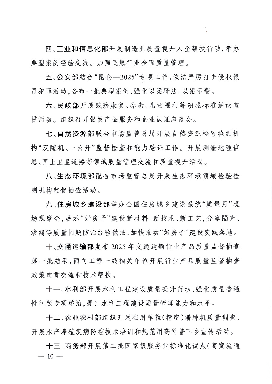 市場(chǎng)監(jiān)管總局等26個(gè)部門(單位)聯(lián)合發(fā)布開展2025年全國(guó)“質(zhì)量月”活動(dòng)通知(國(guó)市監(jiān)質(zhì)發(fā)〔2025〕77號(hào))